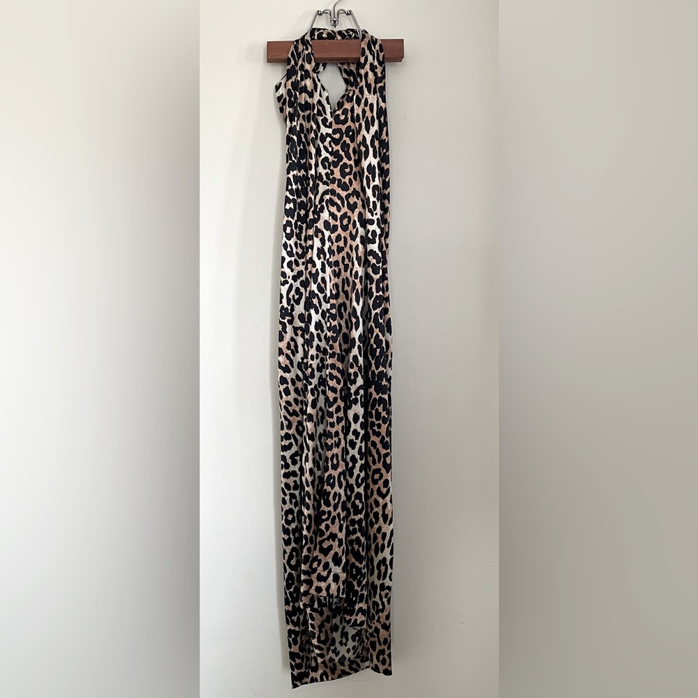 Ganni Leopard-print stretch satin, deep neckline, sleeveless,  V-Neck Halter